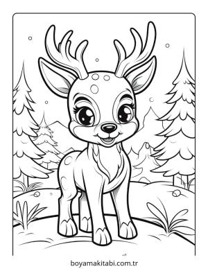 Reindeer boyama sayfası – kolay boyama, eğitici aktivite