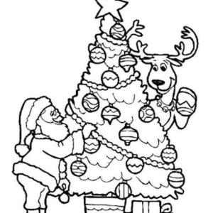 Ren Geyiği boyama sayfası,  coloring page, Ren geyiği ve Noel ağacı ile Noel Baba, 