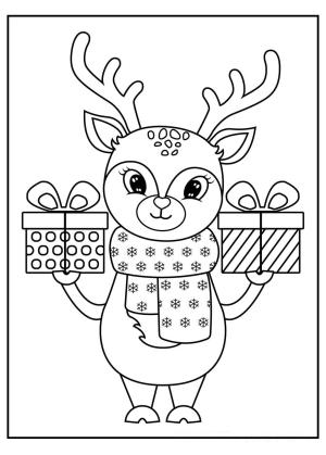 Ren Geyiği boyama sayfası,  coloring page, İki Giftbox tutan ren Geyiği, 