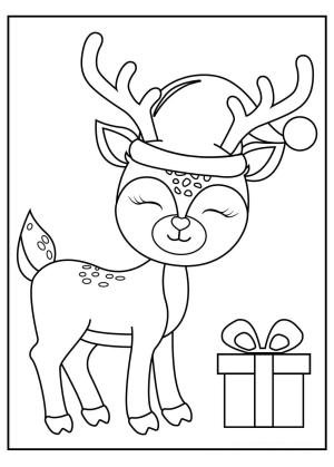 Ren Geyiği boyama sayfası,  coloring page, Noel Ren Geyiği ve Hediye Kutusu, 