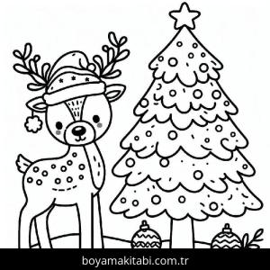 Ren Geyiği boyama sayfası – çocuklar için, çizgi film temalı