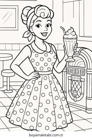 Retro boyama sayfası – çizgi film temalı, basit çizim