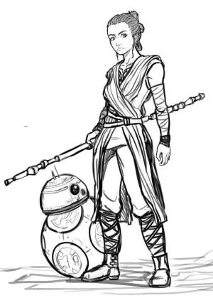 Rey boyama sayfası,  coloring page, Yıldız Savaşları Rey ve BB-8, 