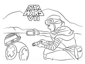 Rey boyama sayfası,  coloring page, Rey, BB-8 ile Tanışıyor, 