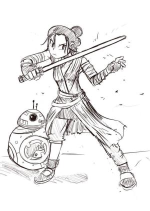 Rey boyama sayfası,  coloring page, Yıldız Savaşlarında Rey ve BB-8, 