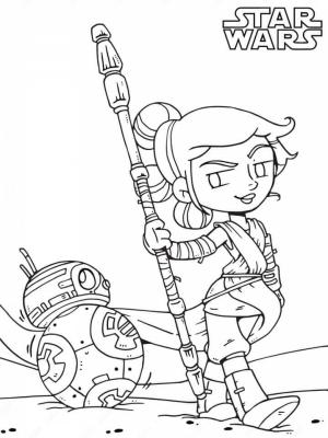 Rey boyama sayfası,  coloring page, Rey ve BB-8, 