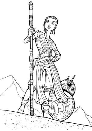 Rey boyama sayfası,  coloring page, Star Wars’dan Rey ve BB-8, 