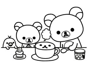 Rilakkuma boyama sayfası, Rilakkuma coloring page, Rilakkuma kahve içmek, 