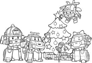 Robocar Poli boyama sayfası, coloring page, Noel’in Robocar Poli Sci’si ücretsiz,