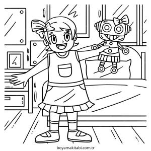 Robot Girl boyama sayfası – yaratıcılığı geliştirir, keyifli zaman