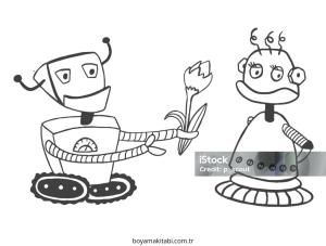 Robot Girl boyama sayfası – basit çizim, kolay boyama