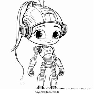 Robot Girl boyama sayfası – kolay boyama, eğitici aktivite