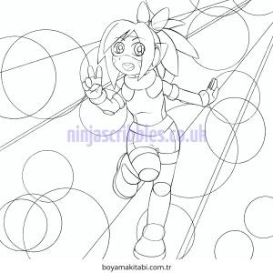 Robot Girl boyama sayfası – sevimli karakter, sanatsal çalışma