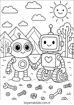 Robot Girl boyama sayfası – el becerilerini geliştirir, boyama çalışması