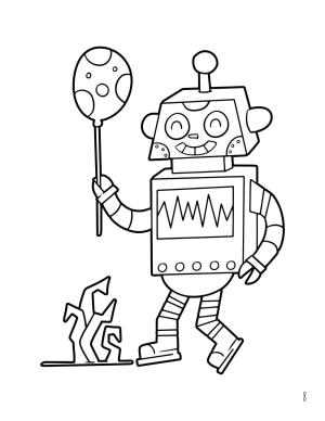 Robot boyama sayfası,  coloring page, Balon Tutan Eğlenceli Robot, 