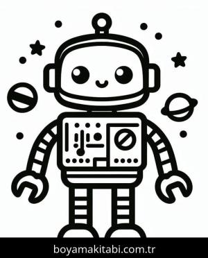 Robot boyama sayfası – sevimli karakter, sanatsal çalışma