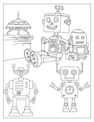 Robot boyama sayfası,  coloring page, Beş Robot, 