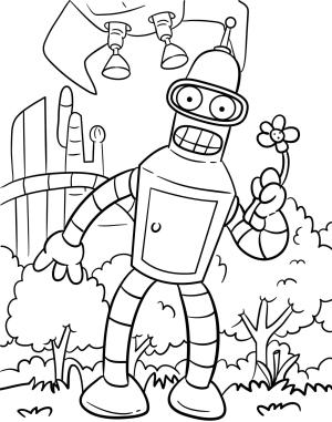 Robot boyama sayfası,  coloring page, Çiçek tutan robot, 