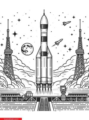 Roket boyama sayfası, Rocket coloring page, , 