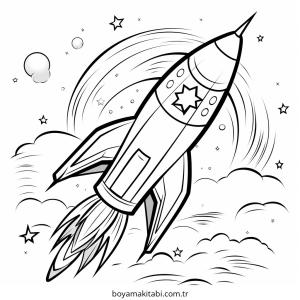 Roket boyama sayfası – evde etkinlik, ücretsiz yazdır