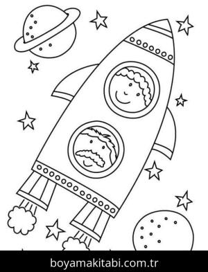Roket boyama sayfası – el becerilerini geliştirir, boyama çalışması