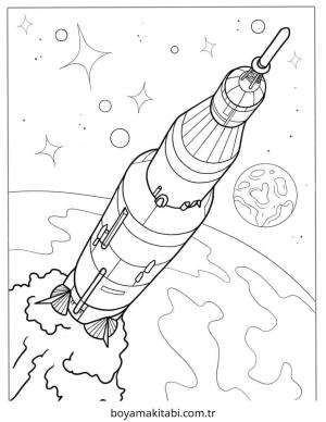 Roket boyama sayfası – sevimli karakter, sanatsal çalışma
