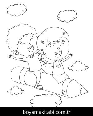 Roket boyama sayfası – PDF indir, sevimli karakter