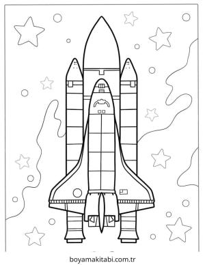 Roket boyama sayfası – çocuk aktivitesi, PDF indir
