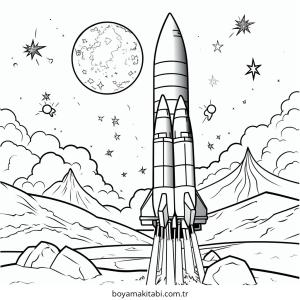 Roket boyama sayfası – renkli çizimler, okul öncesi