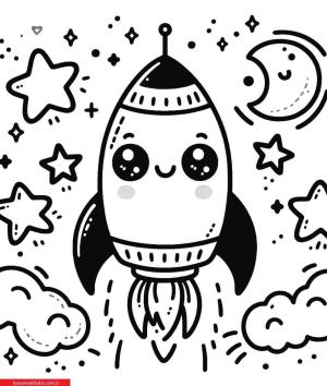 Roket boyama sayfası, Rocket coloring page, , 