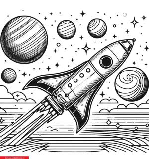 Roket boyama sayfası, Rocket coloring page, , 