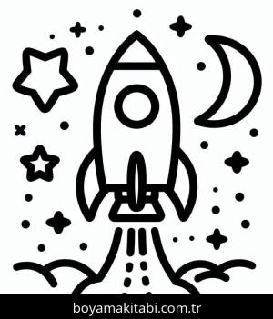 Roket boyama sayfası – eğitici aktivite, yaratıcılık