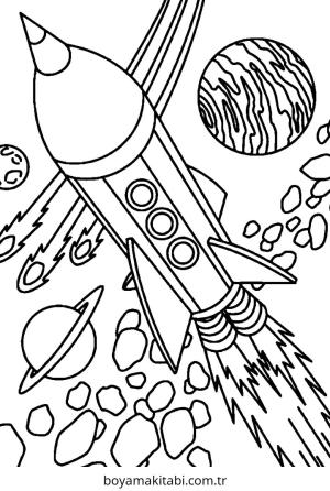 Roket boyama sayfası – eğlenceli etkinlik, el becerilerini geliştirir