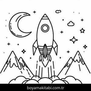 Roket boyama sayfası – eğlenceli etkinlik, el becerilerini geliştirir