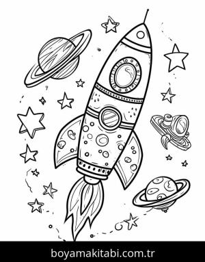Roket boyama sayfası – renkli çizimler, okul öncesi
