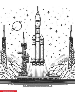 Roket boyama sayfası, Rocket coloring page, , 