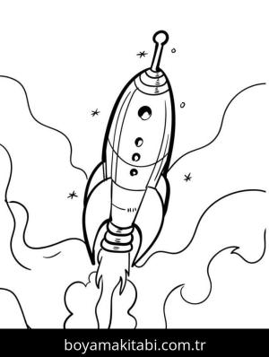 Roket boyama sayfası – çocuk aktivitesi, PDF indir