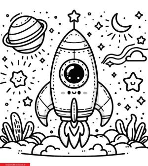 Roket boyama sayfası, Rocket coloring page, , 