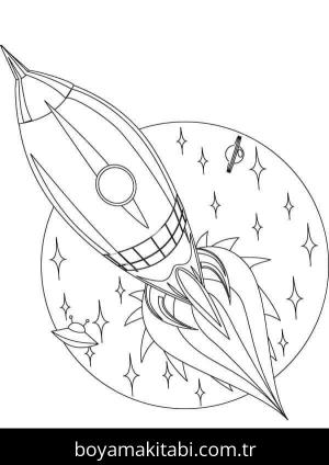 Roket boyama sayfası – çocuklar için, çizgi film temalı