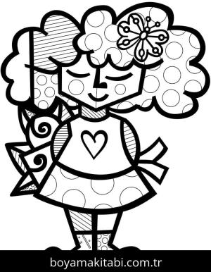 Romero Britto boyama sayfası – sevimli karakter, sanatsal çalışma