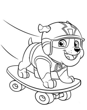 Rubble Paw Patrol boyama sayfası,  coloring page, Rubble kaykay üzerinde, 