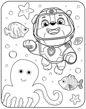 Rubble Paw Patrol boyama sayfası,  coloring page, Rubble deniz hayvanıyla, 