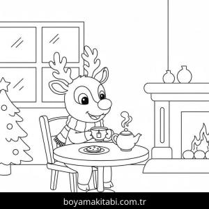 Rudolph boyama sayfası – sevimli karakter, sanatsal çalışma