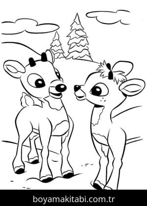 Rudolph boyama sayfası – renkli çizimler, okul öncesi