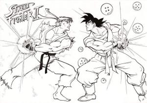 Ryu boyama sayfası,  coloring page, Street Fighter’dan Ryu vs Goku, 