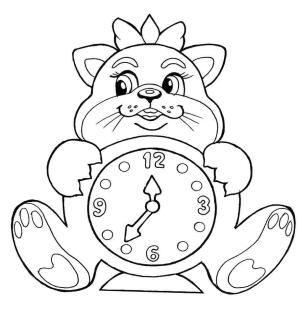 Saat boyama sayfası,  coloring page, Kedi Saati, 