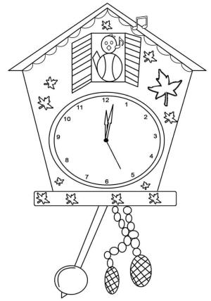 Saat boyama sayfası,  coloring page, Kuş ve Saat, 