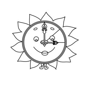 Saat boyama sayfası,  coloring page, Gülen Güneş Saati, 