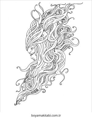 Saç boyama sayfası – basit çizim, kolay boyama