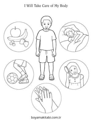 Sağlıklı Alışkanlıklar boyama sayfası – yaratıcılık, eğlenceli etkinlik